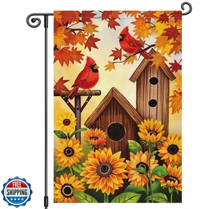 Louise Maelys Fall Garden Flag Cardinal Sunflower Bird House 12x18 Inch Doubl - Picture 1 of 5