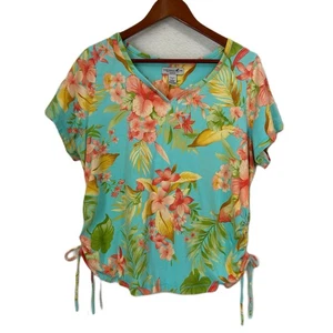 Blusa Caribbean Joe para mujer 1X verde azulado multicolor floral corbata tropical - Imagen 1 de 12