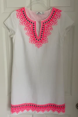 Vestido recto Vineyard Vines Island bordado algodón lino blanco talla 0 Foto 1 de 4