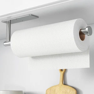 Paper Towel Holder - Self-Adhesive or Drilling Brushed Nickel Wall Mounted - Picture 1 of 7