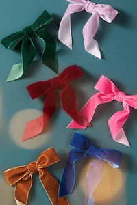 SET 6 ANTHROPOLOGIE VELVET CLIP-ON BOW ORNAMENT CHRISTMAS HOLIDAY DECO MULTI - Picture 1 of 3