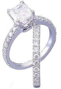 14k White Gold Cushion Cut Moissanites Engagement Ring And Band Prong 1.88ctw - Picture 1 of 12