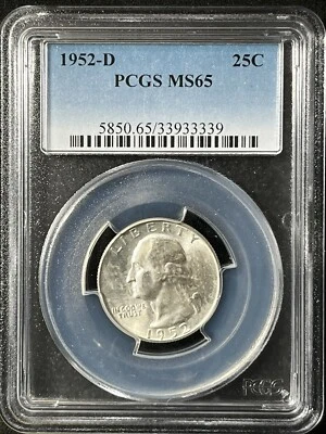 1952-D  25C Washington Quarter Dollar PCGS MS65  33933339 - Image 1 of 2