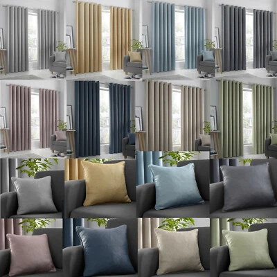 Eyelet Ready Made Curtains Dim Out Fabric Strata Choice of Colours & Sizes - Image 1 of 4
