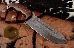 DAMASCUS STEEL KNIFE CAMPING HUNTING SURVIVAL OUTDOOR RESCUE WOOD HANDLE 10” - Picture 1 of 2
