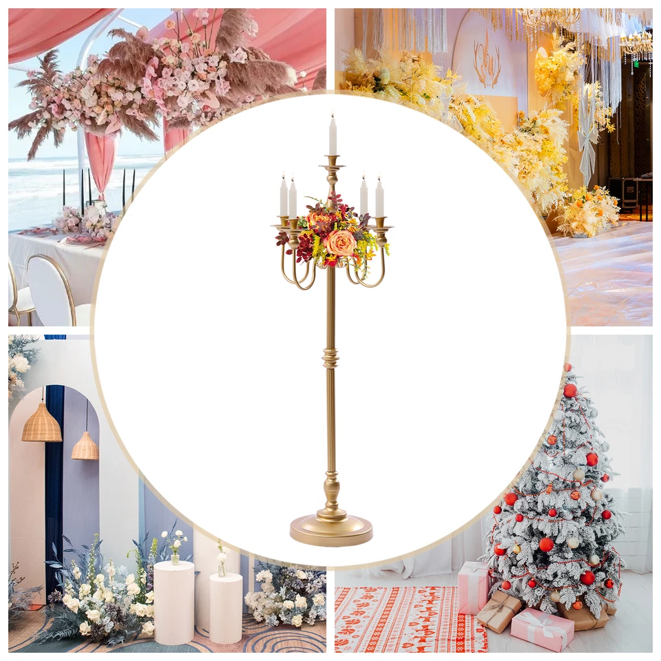 Candelabro antiguo de 50" 5 brazos soporte para velas mesa de boda centros de mesa dorados Foto 1 de 4