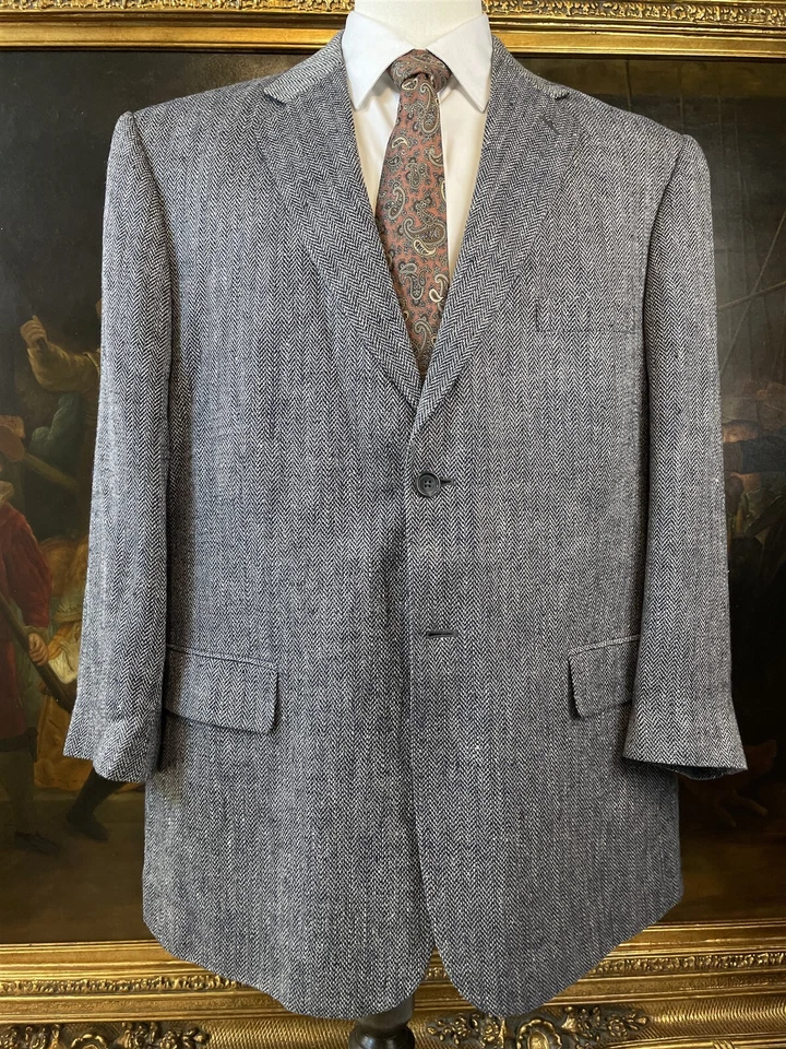 Blazer Abrigo Deportivo De Colección Stafford 46R Gris Oscuro 100% Seda Tweed Espiga 2Btn Foto 1 de 4