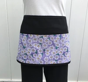 Purple Spring flowers 3 pockets Waitress Half Apron Restaurant Daisies Janets - Picture 1 of 4