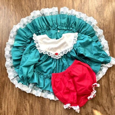 Vintage Full Circle Bryan 12 month Baby Christmas Dress Green Red Floral Lace - Image 1 of 4