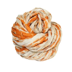 Sari Silk Ribbon super bulky yarn -orange, Cream -Sari Silk Ribbons, Silk Strips - Picture 1 of 7