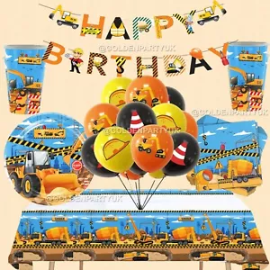 Construction Digger Party Supplies Tableware Set Decorations Banners & Balloons - Picture 1 of 10