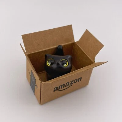 Adorable Tiny Black Wood Cat In A Box Desk Figurine - Image 1 of 4