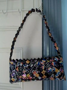 RECYCLED PLASTIC WOVEN BAG clutch purse handbag Made Mexico Black 11"L x 4.5H - Picture 1 of 7