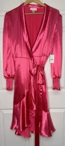 Vestido midi envolvente satinado rosa XXL de Rachel Parcell para mujer nuevo con etiquetas Barbie cóctel - Imagen 1 de 11