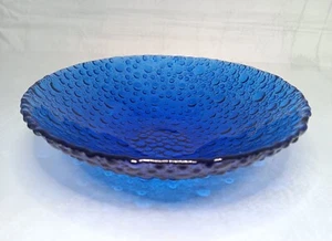 Vintage Cobalt Blue Thick Bubble Art Glass Fruit Bowl 1990s - Picture 1 of 8