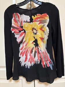 Nic+Zoe Ladies Black Silk Light Knit  Floral Print Pullover Size Small - Picture 1 of 4