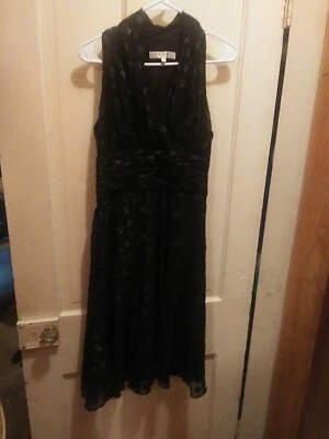 Vestido midi Evan Picone para mujer negro metálico lunares calce y acampanado talla 8 Foto 1 de 4