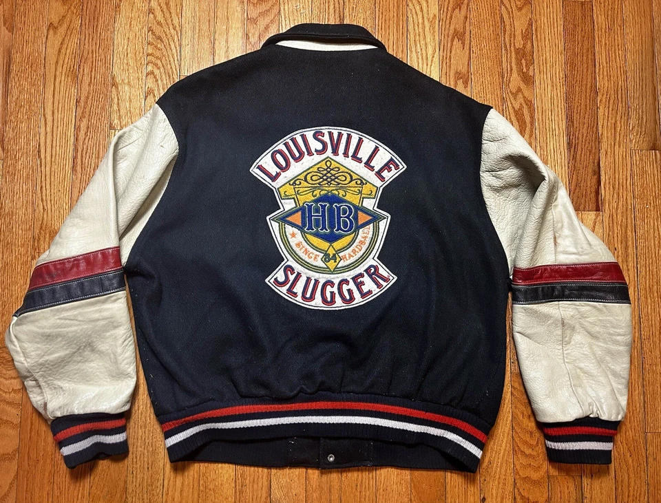 VTG Louisville Slugger Cooper Collection Worn Leather Wool Varsity Jacket Large - Image 1 of 4