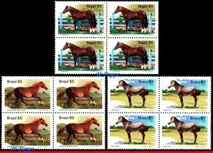 1976-78 BRAZIL 1985 PURE BRED HORSES, FAUNA, MI# 2097-99 RHM C-1444-46 BLOCK MNH - Picture 1 of 2