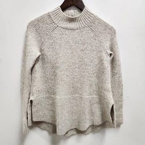Max Studio Womens Mock Neck Wool Alpaca Sweater Size M Ivory Buttons Split Hem - Picture 1 of 12