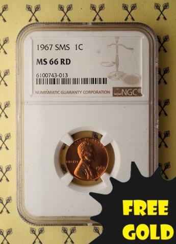 1967 Lincoln Memorial Cent SMS UNITED STATES NGC MS 66 RD with FREE GOLDBACK Cover