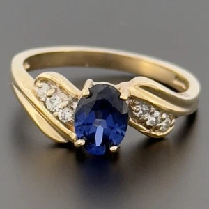 14ct Yellow Gold Lab-Created Sapphire Cluster Ring Size M Hallmarked - Picture 1 of 10