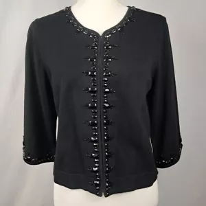 NWT ELLIOTT LAUREN Black on Black Embellished Short Cardigan Funky Artsy Glam L - Picture 1 of 9