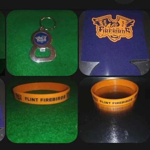 Flint Firebirds Bottle Opener Keychain And Beverage Holder-2 Orange Wrists Band Cover