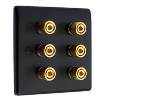 Speaker Wall Face Plate 3.0 Matt Black 6 Gold Binding Posts AV Audio Solder - Picture 1 of 7