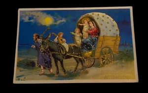 Postcard Antique Early 1900s Unposted German Writing Nativity In Covered Wagon - Picture 1 of 9