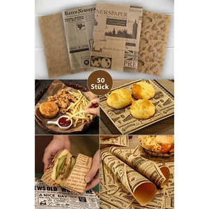 Vintage Backpapier Hamburgerpapier Einschlagpapier Zeitung Fettdicht 26x36 cm - Bild 1 von 10