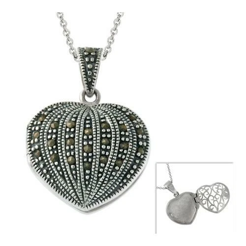 Colgante medallón corazón marcasita plata 925, 18" Foto 1 de 1