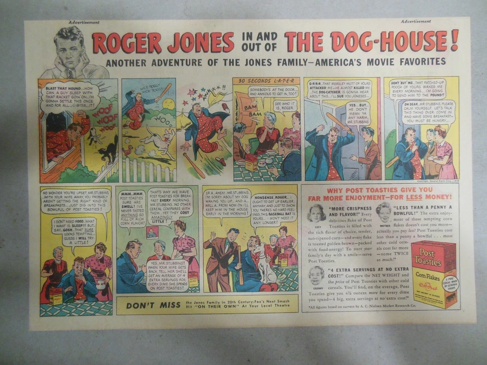 Post Cereal Ad: The Jones Family Post Toasties 1930's-40's Size: 11 x 15 inches - Image 1 of 1