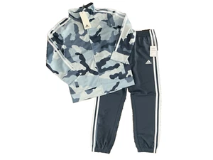 ADIDAS 2 Pc Outfit Blue Camo F/Z TRACK JACKET & JOGGER Pants SET BOYS Size 7 NEW - Picture 1 of 4