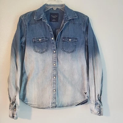 Vintage American Eagle Shirt Womens Small Denim Pearl Snap Western Fade Cowgirl - Image 1 of 4