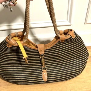 Eric Javits Purse Weave Leather Black Tan Gold Medium Shoulder Hand Bag Travel - Picture 1 of 12