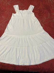 Zara EUC Mädchen 13/14 weiß auf weiß gestreift 100 % Baumwolle ärmellos Sommerkleid - Bild 1 von 14