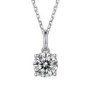 925 Silver Rhodium-Plated Necklace, Created White Moissanite - Picture 1 of 3