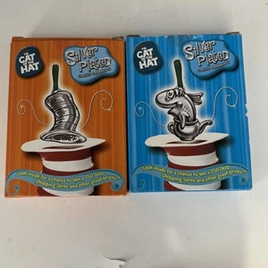 Vtg NIB New Set of 2 Cat in the Hat Fish Silverplate 2.5" Hanging Ornaments 2003 - Picture 1 of 7