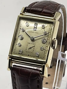 1940er Jahre Diamant Nieten Longines Uhr 14k massiv Gold mit ausgefallenen Bandanstößen - funktioniert - Bild 1 von 14