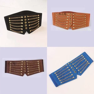 Rivet Belt Elastic Buckle Corset Punk Wide Waist Women Stretch Waistband - Picture 1 of 14