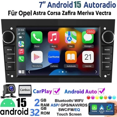Android 15 Für Opel Corsa C/D Zafira B Astra G H Apple Carplay Autoradio GPS+Kam - Bild 1 von 4