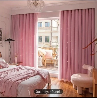  Pink Blackout Curtains 4 panels for Any roon with Tulle Double Layer 98" X 39" - Image 1 of 4