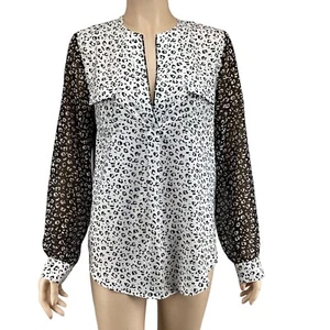 Zoa New York Womens Top Leopard Print Blouse Size 8 With Sheer Long Sleeves - Picture 1 of 7