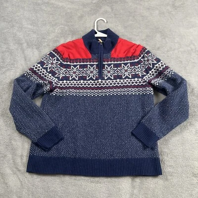Vineyard Vines Medium Red Blue Snowflake Merino Wool 1/4 Zip Pullover Sweater - Image 1 of 4