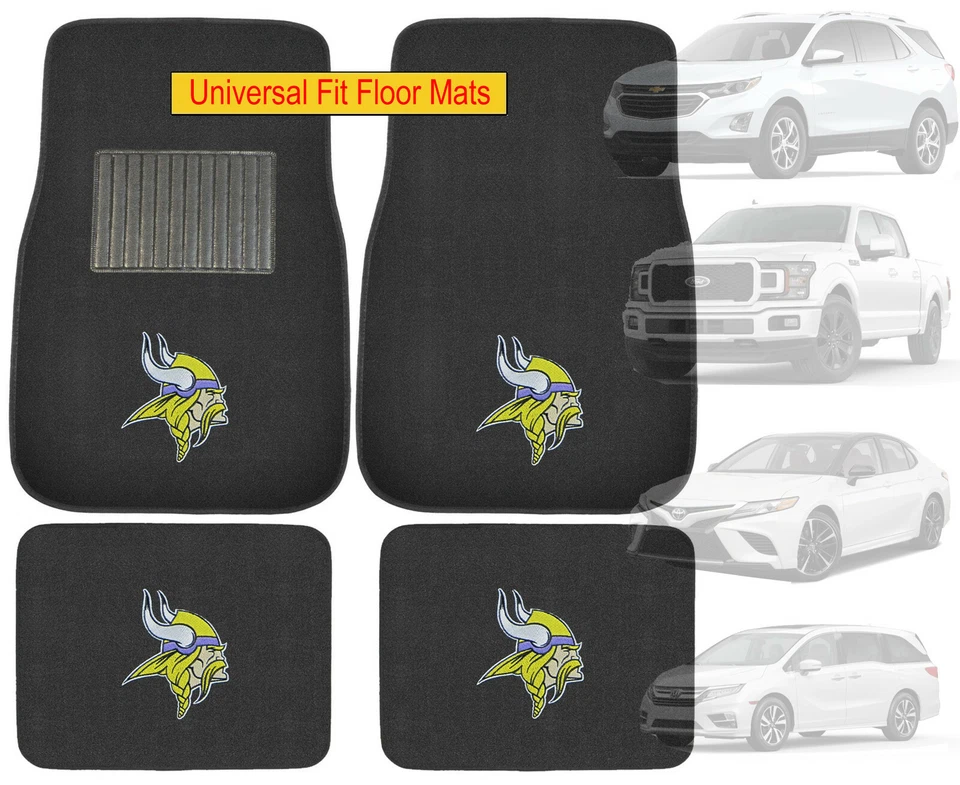 4PC NFL Minnesota Vikings Car Truck Black All Weather Carpet Floor Mats Set - Изображение 1 из 4