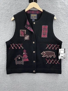 NWT VTG Woolrich Boiled Wool Button Vest Sleeveless Cabin Lodge Black Size M NEW - Picture 1 of 11