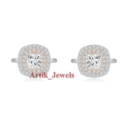 Moissanit Edelstein Mit 14K Rose Gold Überzogen Silber Manschettenknopf #1217 - Bild 1 von 4