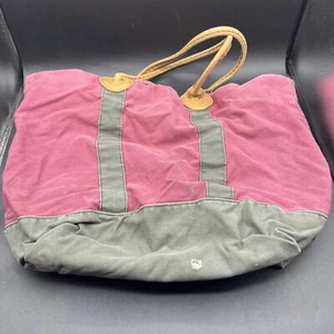 Vintage LL Bean Bootstasche Ledergriffe kariertes Futter weinrot und grün - Bild 1 von 9