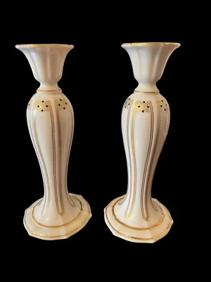 Conjunto de 2 castiçais altos Lenox Vanguard Collection feitos nos EUA 7 1/2” - Imagem 1 de 4